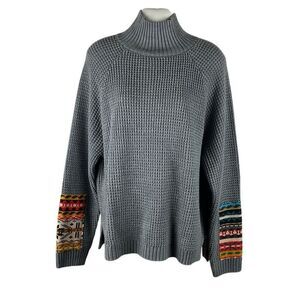 NEW Emery Rose Patch Sleeve Mock Neck Sweater Gray M